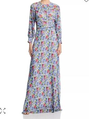 Teri Jon by Rickie FreemanChiffon Long Sleeve Pleated Gown Multi Color Size 6